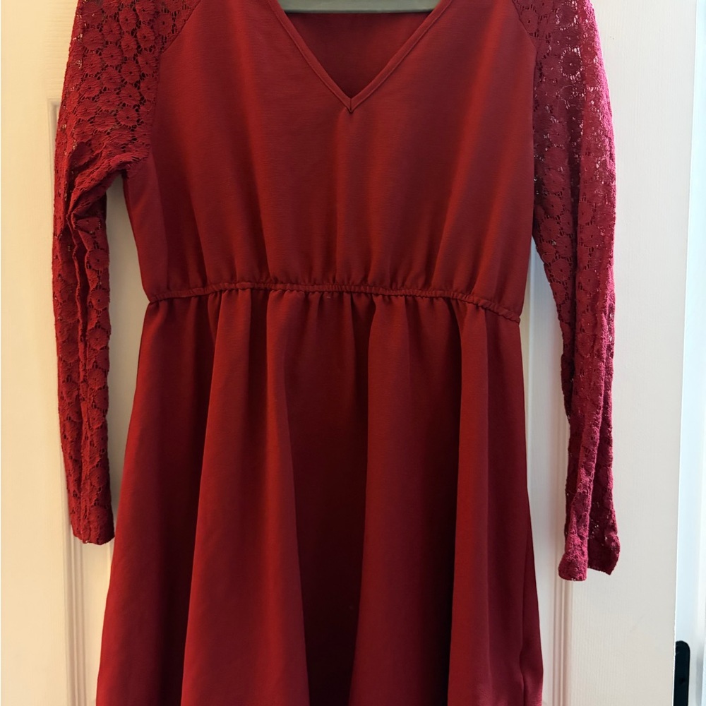 SHEIN Red Lace Sleeve Casual Women’s Dress